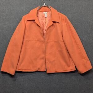 Chicos 3 Jacket Womens XL 16 Tangerine Full Zip Cropped Fashion Long Sleeve